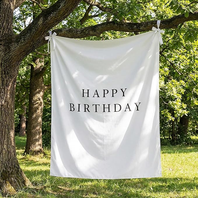 Oudain 29×39 Inch Happy Birthday Burlap Banner, Fabric Party Decorations Backdrop, Boho Rustic Photo Props Sign with Hanging String for Birthday Party Indoor Outdoor Yard Wall Decor