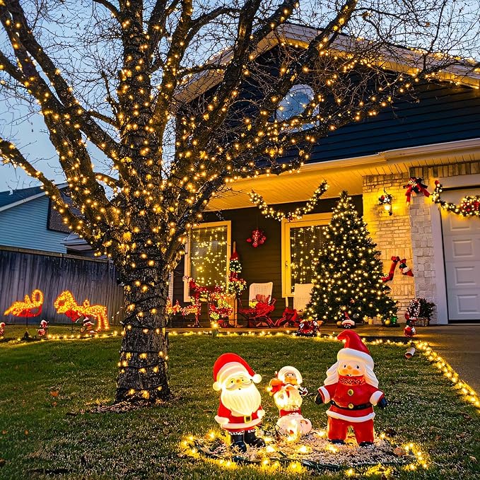 JMEXSUSS 600 LED Solar String Lights Outdoor Waterproof, Solar Christmas Lights Outdoor, 8 Modes Christmas Light for Outside Patio Yard Tree Decorations