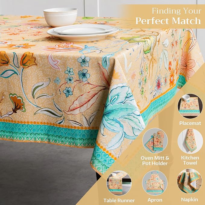 Maison d' Hermine Table Cloth Rectangle Table 100% Cotton 70 x 140 Inches Tablecloth Reusable Decorative for Dining Kitchen Room Farmhouse Home Hotel Restaurant Spring Summer - Luxury Loft - Peach