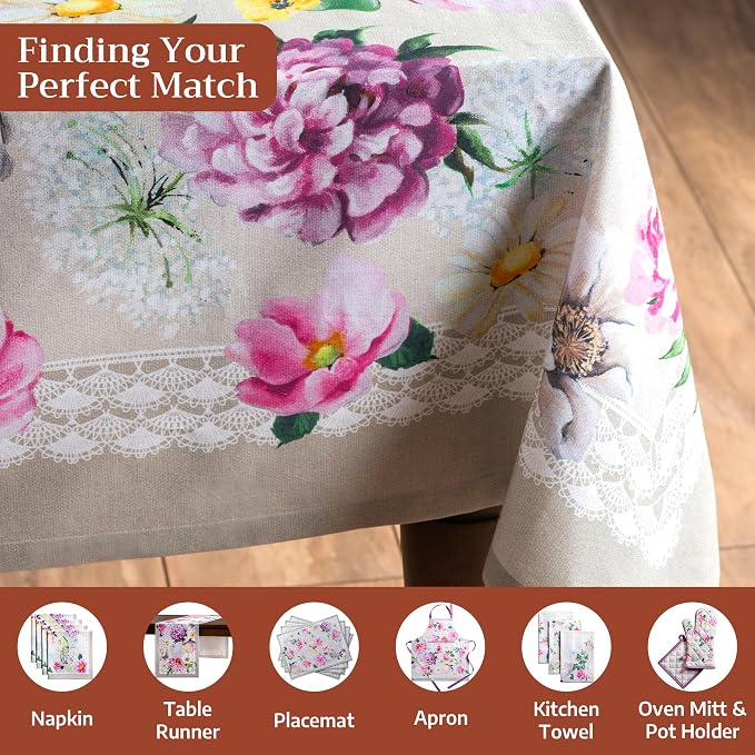 Maison d' Hermine Table Cloth Square Table 100% Cotton 54 x 54 Inches Tablecloth Reusable Decorative for Dining Kitchen Room Farmhouse Party Home Hotel Restaurant Spring Summer - Pivoine