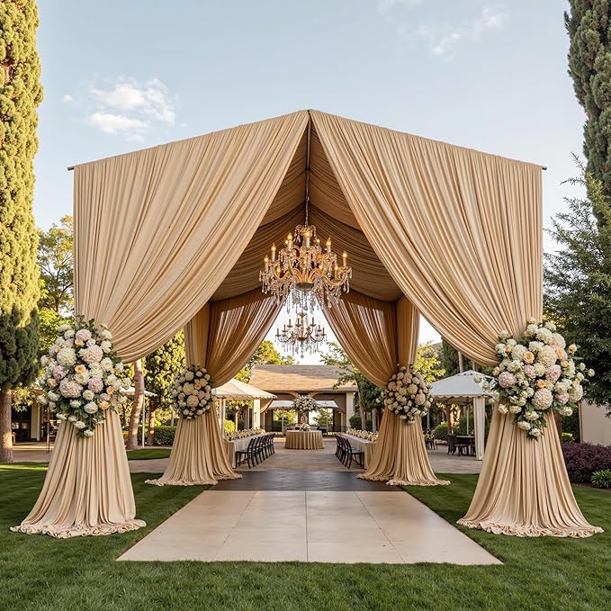 Outpain 10ftx20ft Beige Backdrop Ceiling Drapes,2Panels 20ft Height Wrinkle Free Tent Draping Curtains, Fabric Drapery Ceiling Drapes for Wedding Ceremony Birthday Theme Parties with Rod Pocket