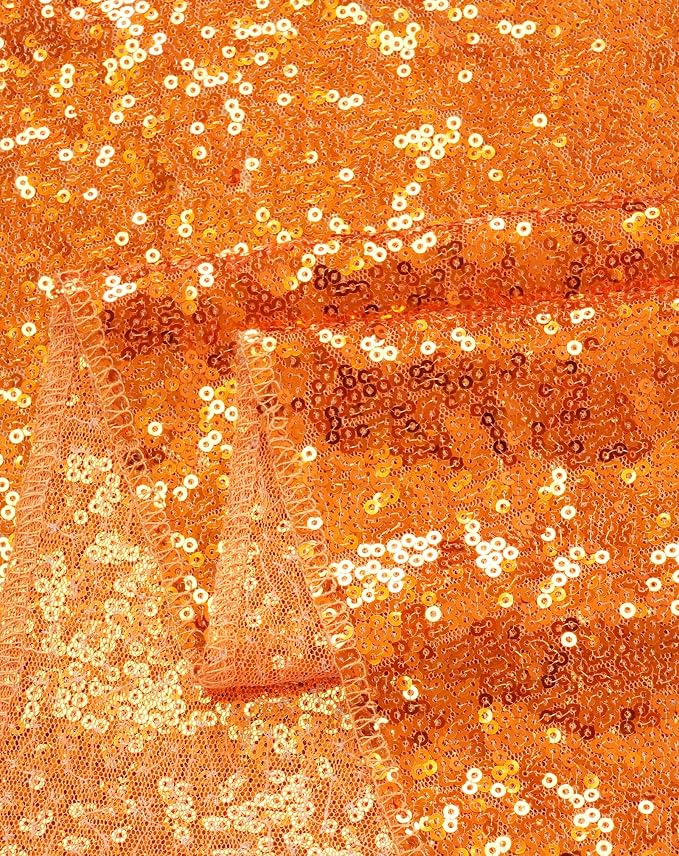 Eternal Beauty Orange Tablecloth, 60x102 Inch Sequin Rectangle Table Cover for Cake Dessert Exhibition Party Birthday Events