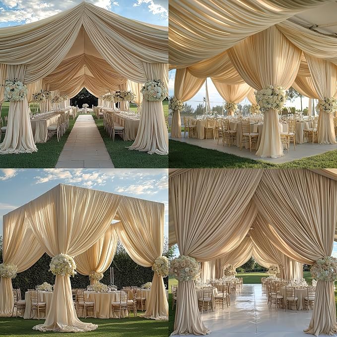 Outpain 10ftx20ft Beige Backdrop Ceiling Drapes,2Panels 20ft Height Wrinkle Free Tent Draping Curtains, Fabric Drapery Ceiling Drapes for Wedding Ceremony Birthday Theme Parties with Rod Pocket