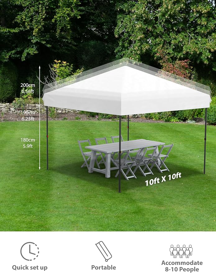 GAOMON 10x10FT Pop Up Canopy, Waterproof & UV Resistant Commercial Instant Craft Fair Canopy Tent Outdoor Events Instant Shelter for Farmer Market, Party, Event, Patio, White
