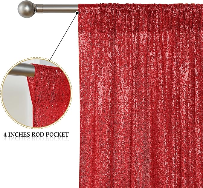Sugargirl Red Sequin Backdrop Curtain 4FTx8FT Glitter Red Background Drapes Sparkle Photography Backdrop for Party Wedding Birthday Wall Decoration(2 Panels)