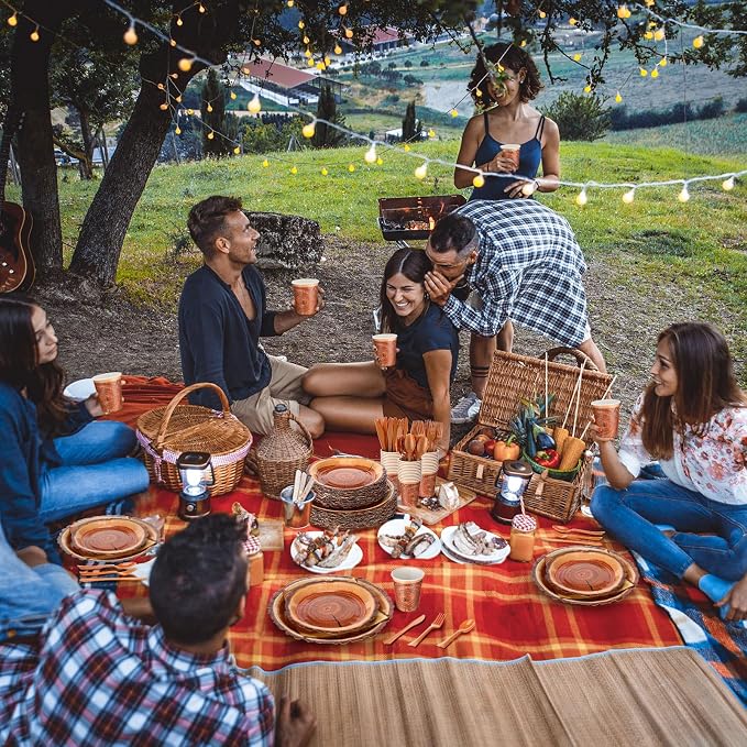 FillTouch 350 Pcs Wood Grain Fall Paper Plates Hunting Camping Party Supplies Rustic Autumn Disposable Napkins Cups Cutlery Knives Fork Spoons for 50 Guests Autumn Harvest Thanksgiving Birthday