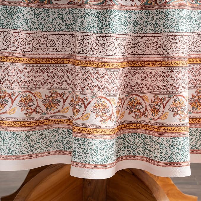 Maison d' Hermine Table Cloth Round Table 100% Cotton 63 Inches Fall Tablecloth Reusable Everyday Use for Thanksgiving Christmas Decorations Dining Farmhouse Party (Nila)