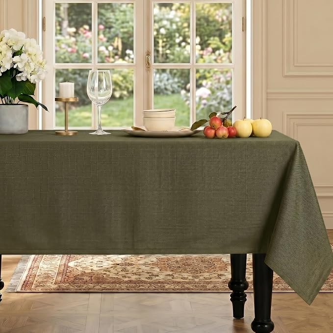 LFH Home Cotton Rich Beautiful Tablecloth for Rectangle Tables, 60 x 120 Inch Table Cloth,Machine Washable Fabric Table Cover for Dining Table,Kitchen,Parties, Holidays & Everyday Use-Military Green
