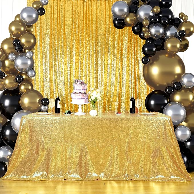Juya Delight 50" x 80" Bright Gold Rectangle Sequin Tablecloth for Party Dinner Banquet Festival Wedding Anniversary Exhibition Dessert Table