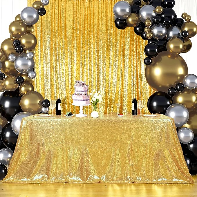 Juya Delight 60" x 102" Bright Gold Rectangle Sequin Tablecloth for Party Dinner Banquet Festival Wedding Anniversary Exhibition Dessert Table