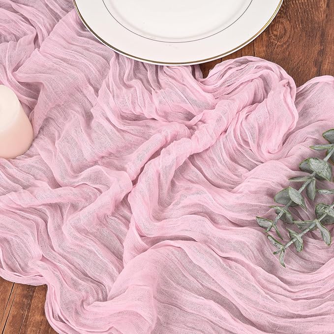 20 Pack Cheesecloth Table Runner Light Pink, Rustic Boho Gauze Fabric Table Runner Romantic Table Runner for Wedding, Festival, Birthday, Anniversary, Dinner and Outdoor Events (17.7 x 108 inch)