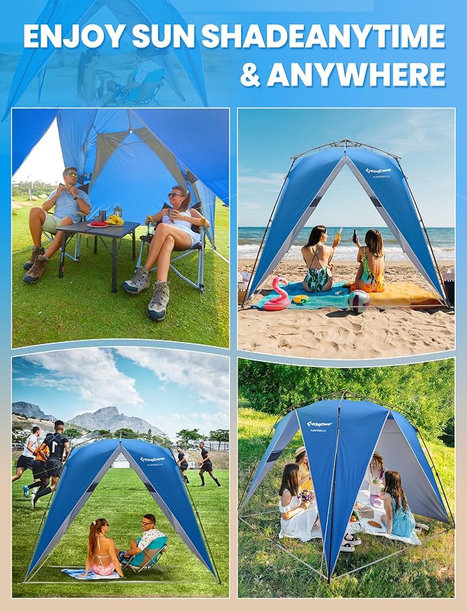 KingCamp Pop Up Canopy, Beach Tent for 6-8 Person 7.9' x 7.9' Outdoor Sun Shade with Detachable Sunshade for Camping, Beach, Garden & Backyard