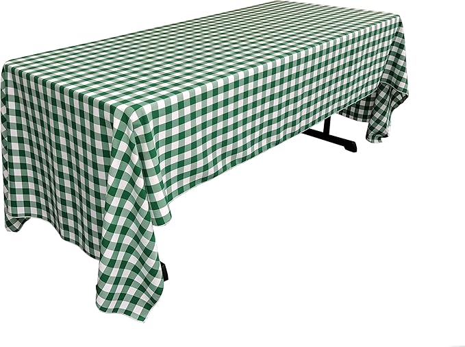 LA Linen Checkered Tablecloth, 60 by 120-Inch, Hunter Green