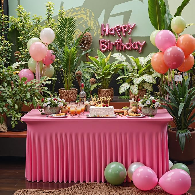 Outpain 4Pack Hot Pink Spandex Blend Tablecloth for 8FT Rectangular Folding Tables - Wrinkle & Stain Resistant, Modern Style, Perfect for Buffet, Anniversary & More