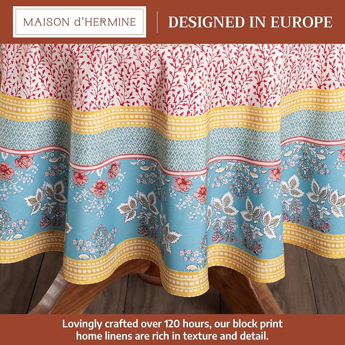 Maison d' Hermine Table Cloth Round Table 100% Cotton 63 Round Inches Tablecloth Reusable Decorative for Dining Kitchen Room Farmhouse Party Home Hotel Restaurant Spring Summer - Marquise