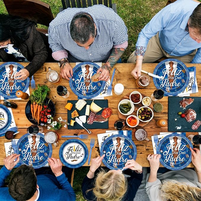 96Pcs Dia Del Padre Party Supplies Decoracion, Happy Fathers Day Paper Plates and Napkins, Feliz Día Del Padre Tableware Disposable Dessert Dinnerware for Dad's Day Celebration for 24 Guests