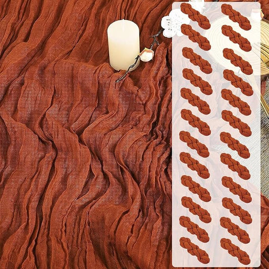 24 Pack Cheesecloth Table Runner, 35x120 Inch Terracotta Table Runners Rustic Burnt Orange Cheese Cloth Boho Gauze Semi Sheer Runner for Wedding Baby Shower Home Decor