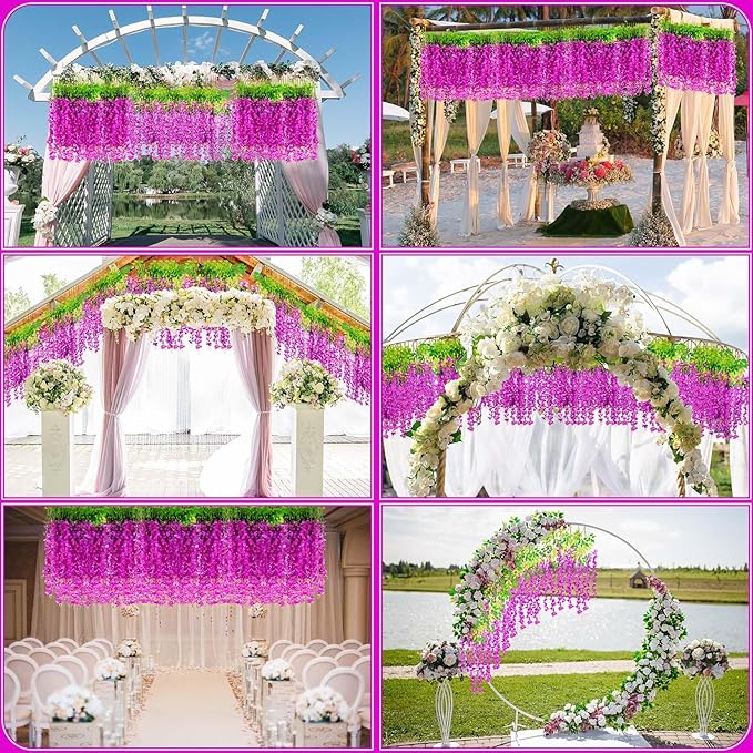Yunsailing 108 Pack 43.2 in/ 3.6 ft Artificial Fake Wisteria Hanging Flowers Wisteria Faux Flowers Garland Silk Vine Rattan Long Hanging String for Home Outdoor Wedding Party(Rose Red)