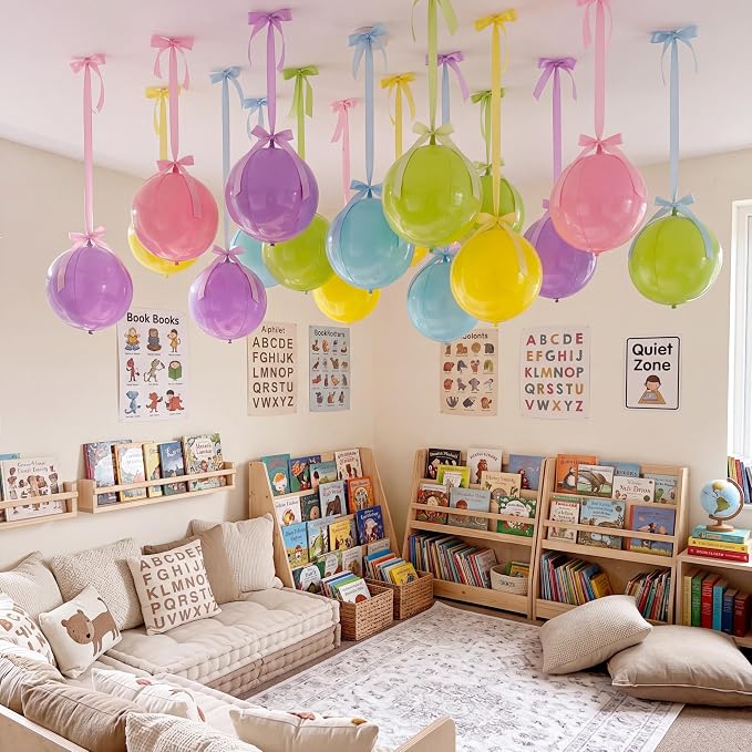 Civaner 26 Sets Pastel Classroom Decorations 4d Large Pastel Balloons for Ceiling with Satin Ribbon Back to School Hanging Ceiling Balls with Bows for Teacher Welcome Party Birthday Wedding