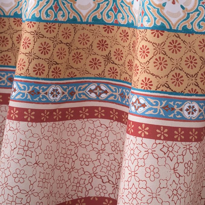 Maison d' Hermine Table Cloth Round Table 100% Cotton 63 Inches Fall Tablecloth Reusable Everyday Use for Thanksgiving Christmas Decorations Dining Farmhouse Party (Romane)