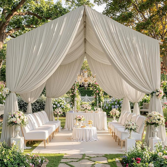 10 Panels 5x20ft Beige Ceiling Drapes for Wedding Parties, Wrinkle Free Off White Thick Polyester 20ft Extra Long Wedding Draping Arch Drapery for Birthday Party Canopy Tent Decor