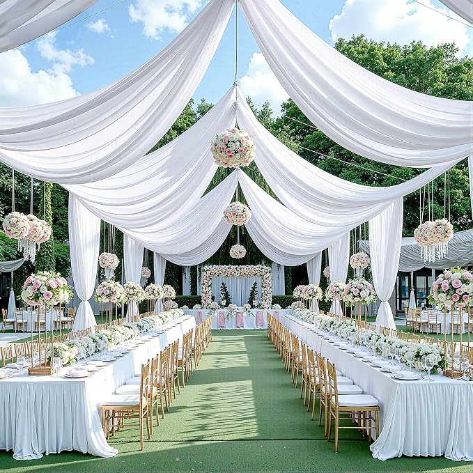 20ft x 15ft White Backdrop Curtain Panels for Weddings - Wrinkle-Free Polyester Photo Drapes for Birthday Party, Photography Background, Stage Decor