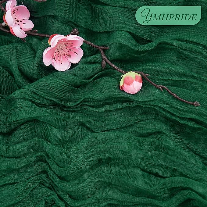 12 Pack Cheesecloth Table Runner 35 x 120 inch Long Boho Cheese Cloth Gauze Table Runners Semi Sheer Table Runner for Wedding Decor, Bridal Shower, Birthday Party (Emerald Green)