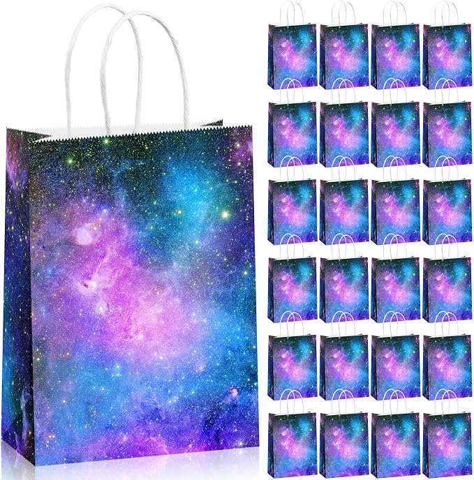 Containlol 32 Pcs Galaxy Party Bags Outer Space Party Gift Bags Goody Candy Boxes for Solar System Planet Birthday Baby Shower Supplies