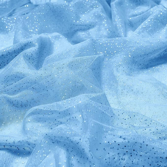 60" Light Blue Tulle Glitter Shiny Silver Sequins Fabric by The Yard for Bridal,Wedding,Party Decoration,Tulle Dress,Costume,Gift Wrapping,DIY Crafts,5 Yards