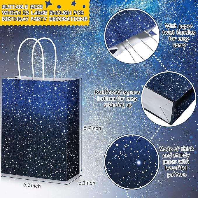 Marspark 16 Pieces Galaxy Party Bags Space Party Favor Bags Starry Night Gift Goodie Bag Galaxy Treat Candy Bag for Space Stars Themed Birthday Decorations Supplies