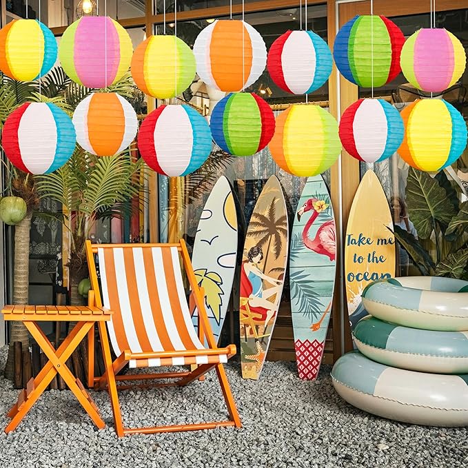 30PCS Beach Ball Paper Lanterns Bulk Pool Summer Luau Hawaiian Tropical Hanging Party Decorations Indoor Outdoor