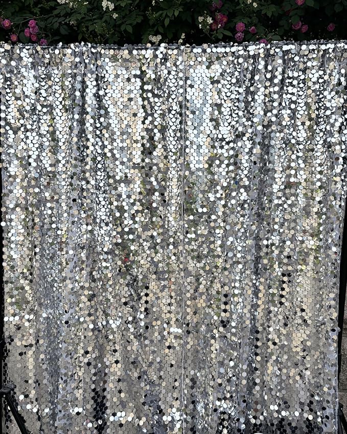 9FTx10FT Silver Sequin Backdrop 1 Panel,18MM Large Payette Sequins Backdrop, Glitter Photobooth Props for Christmas Party Wedding Birthday