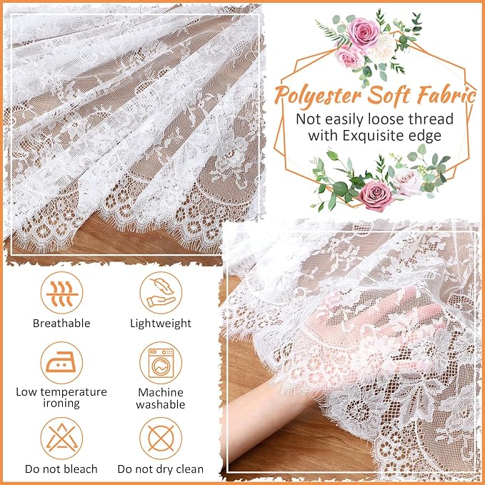 Honeydak 6 Pcs Lace Tablecloth Rectangular 60 x 120 Inch Wedding Rustic Tablecloth Overlay Rose Vintage Embroidered Wedding Reception Party Table Cover Decorations for Bridal Tea Party