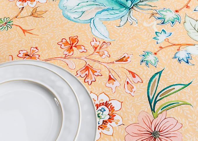 Maison d' Hermine Table Cloth Round Table 100% Cotton 63 Round Inches Tablecloth Reusable Decorative for Dining Kitchen Room Farmhouse Party Home Hotel Restaurant Spring Summer - Luxury Loft - Peach
