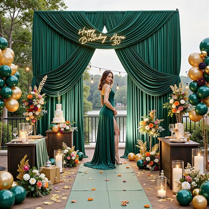 50ft x 12ft Wrinkle Free Hunter Green Backdrop Curtains for Parties, Silky Photo Backdrop Drapes 12FT Long Back Drop Cloth for Wedding Birthday Photography Background Decor