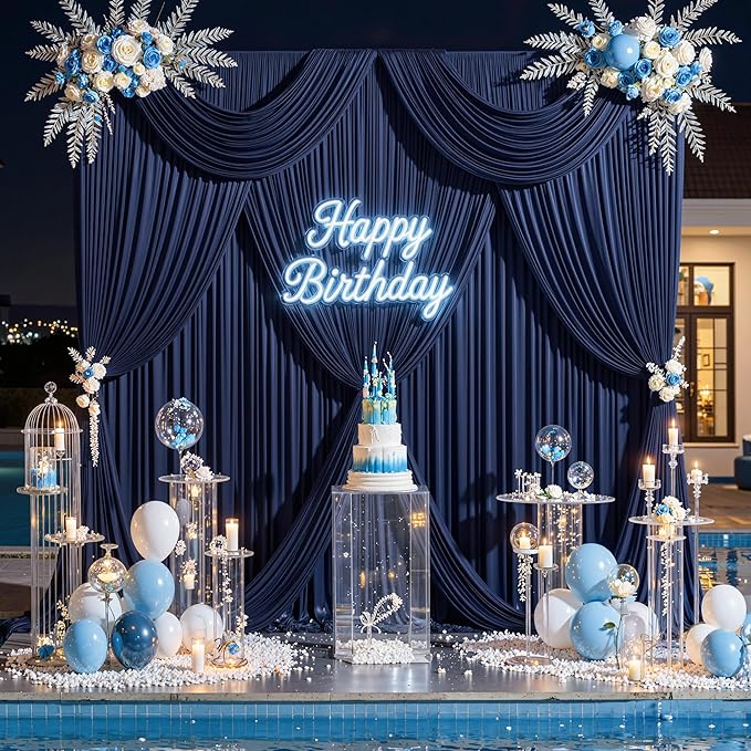 20 ft x 10 ft Wrinkle Free Navy Blue Backdrop Curtain for Parties,Polyester Photo Backdrop Drapes, Thick Background 4 Panels 5ft x 10ft for Baby Shower Wedding Birthday Party Backdrop Stand