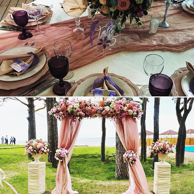 8 Pack Dusty Blush Cheesecloth Table Runner 10Ft Gauze Cheese Cloth Table Runner 35x120 Inch Romantic Boho Table Runners for Wedding Birthday Party Bridal Baby Shower Engagement Summer Home Decoration