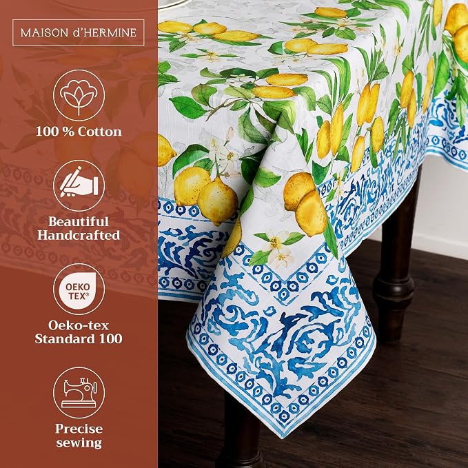 Maison d' Hermine Table Cloth Square Table 100% Cotton 54 x 54 Inches Tablecloth Reusable Decorative for Dining Kitchen Room Farmhouse Party Home Hotel Restaurant Spring Summer - Cedrat