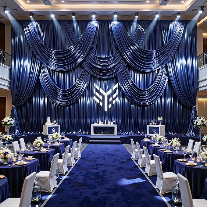 Navy Blue Glitter Backdrop Curtains - 20x12FT Satin Photo Backdrop, Wrinkle-Free Shimmer Back Drop Cloth Shiny Drapes for Photobooth Wedding Birthday Parties Photoshoot Background Decorations