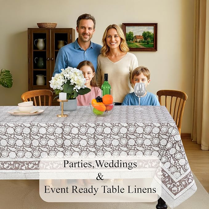 CPC Rustic Brown Tablecloth 100% Cotton 70x108 Inch Indian Block Print Rectangle Table Cover, Table Cloth for Gifting in Weddings, Halloween, Fall, Christmas, Thanksgiving