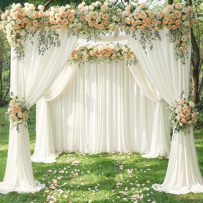 10 Panels Ivory Backdrop Curtains for Wedding Party Wrinkle Free Backdrops Curtain Drapes Fabric Decorations Photo Back Drop Cloth for Baby Shower Photography Stage Reception 50ft(W) x 12ft(H)