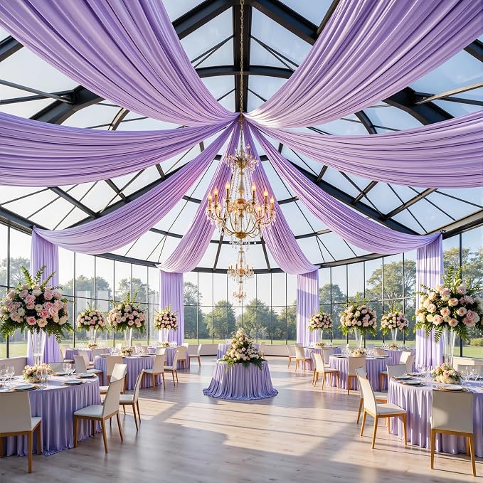 50ftx40ft Taro Purple Ceiling Curtain for Wedding Parties – 10 Panels Wrinkle-Free 40 FT Long Tent Draping Curtains for Wedding, Birthday & Theme Parties, 40ft Height with Rod Pocket