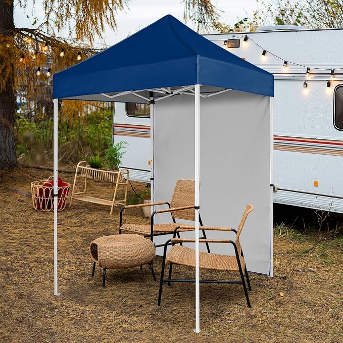 COOS BAY 5x5 Pop Up Canopy Tent with Side Wall, Easy Setup Portable Sun Shelter with Carry Bag, Outdoor Shade for Beach, Camping, Sports & Backyard, Dark Blue