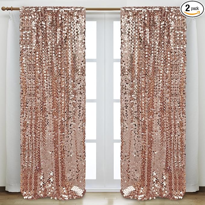 Rose Gold Sequin Backdrop, 4x10 Feet, 2 Panel Shimmer Glitter Photobooth Props for Decor, Parties, Home, Wedding, Birthday