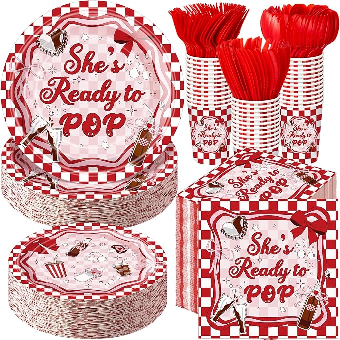 Ziliny 350 Pcs Pop Baby Shower Party Supplies Rainbow Paper Plates Napkins Cups and Plastic Cutlery Party Tableware Set for Baby Shower Birthday Decorations, Serves 50