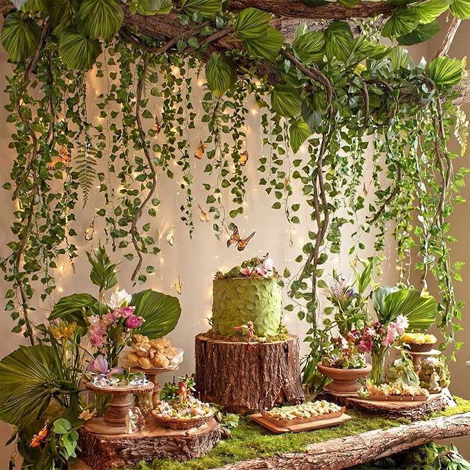 Bucherry Jungle Theme Decoration Set, 68.9ft Artificial Hanging Ceiling Greenery for Classroom, Wedding Birthday Forest Rainforest Safari Party, Enchanted Indoor Outdoor Home Garden Wall DIY Decor