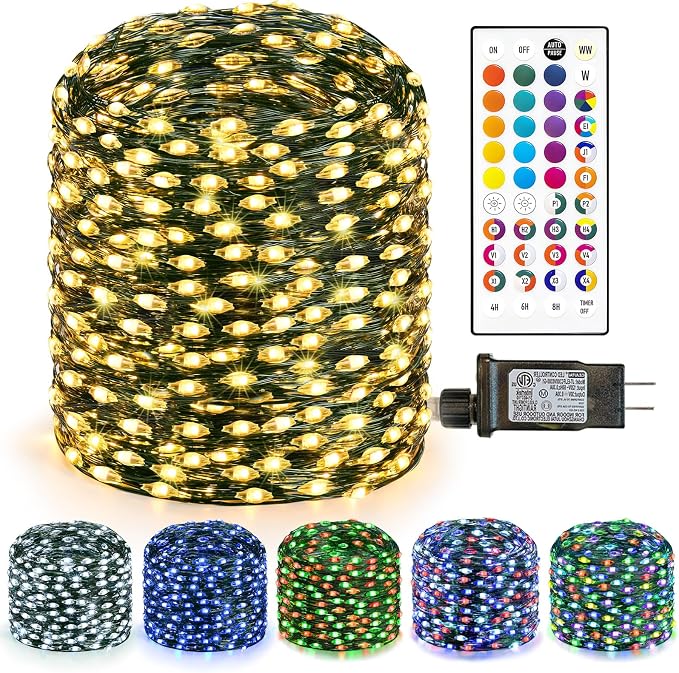 132FT Color Changing LED Fairy Lights Plug in with Remote - 400LED 35 Colors Waterproof Green Wire Christmas String Lights Outdoor & Indoor for Party Trees Yard Decorations