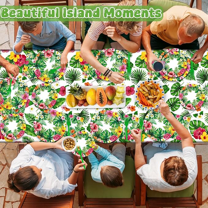 QZYL 122Pcs Luau Party Decorations, 30 Sets Paper Luau Plates and Napkins, Disposable 9" and 7" Hawaiian Party Decorations, Rectangle Hibiscus Palm Leaf Tableware for Summer Holiday Hawaiian Supplies