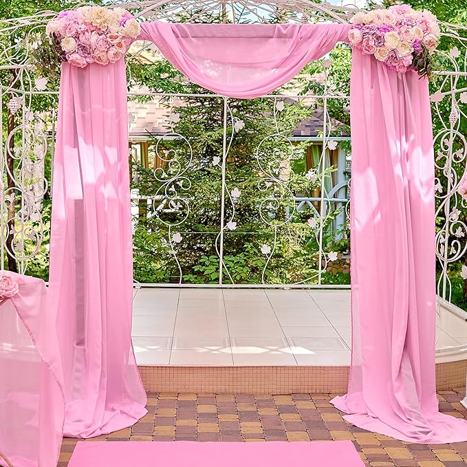 10ft x 10ft Pink Backdrop Drapes, Wrinkle-Free Sheer Chiffon Fabric Photo Draping Backdrop for Wedding Arch Party Ceremony Galentines Day Decorations