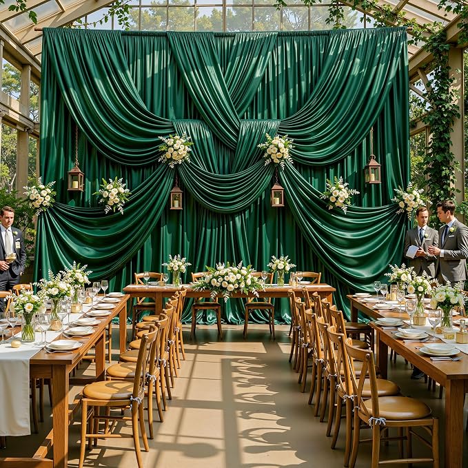 Green Glitter Backdrop Curtains - 20x12FT Satin Photo Backdrop, Wrinkle-Free Shimmer Back Drop Cloth Shiny Drapes for Photobooth Wedding Birthday Parties Photoshoot Background Decorations